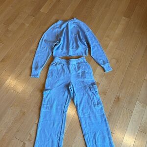 Cropped Thermal Lounge Set - Light Blue